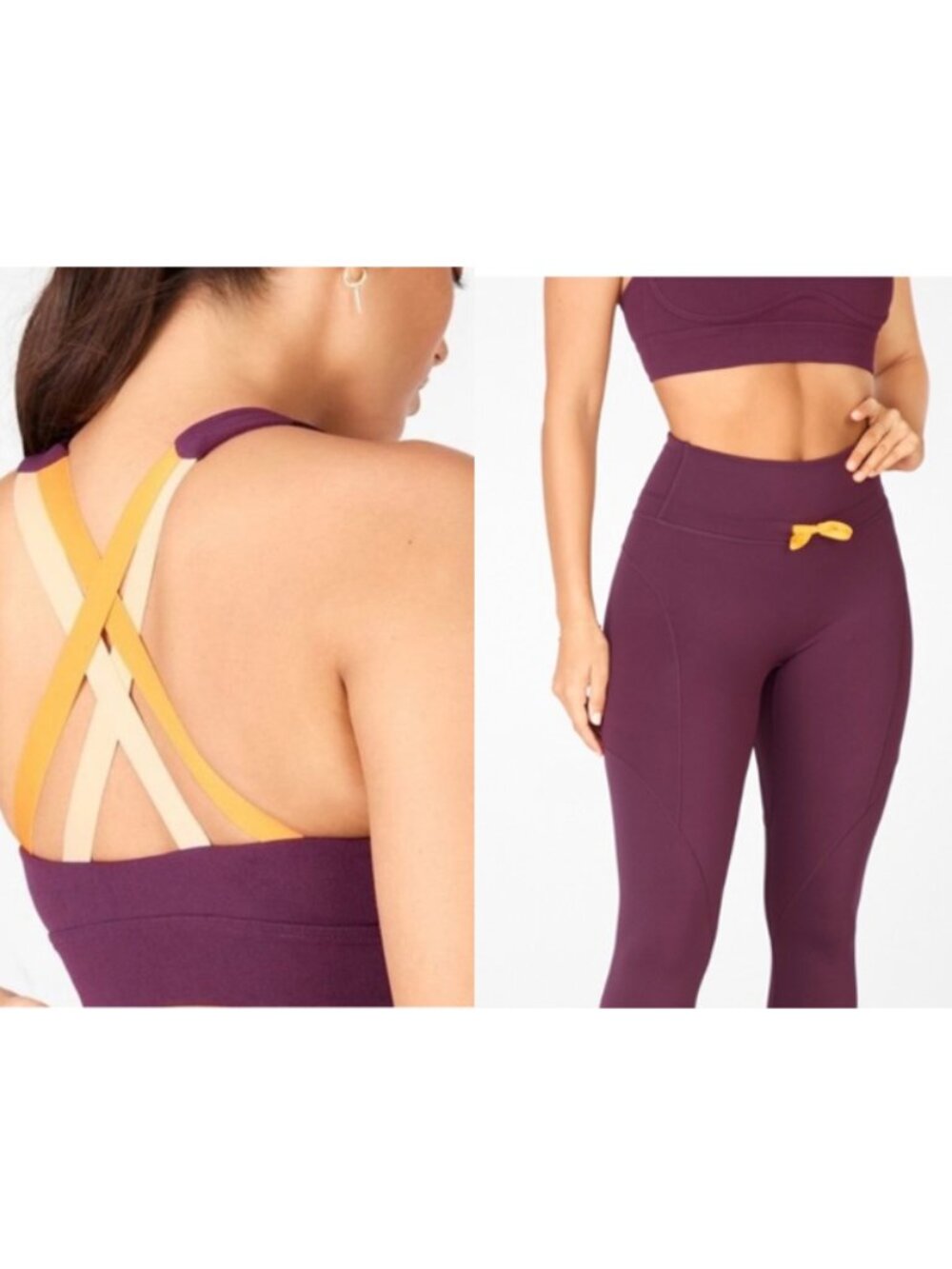 Fabletics Set - Long Line Sports Bra & High-Waisted Leggings - Burgundy - Small